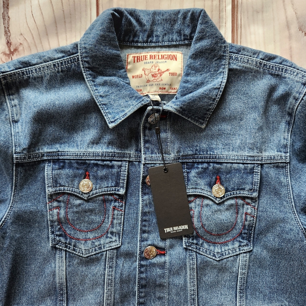 NWT True Religion "Jesse SN Trucker Jacket" Storm Wash Blue Denim | Men's Size M - Picture 4 of 12